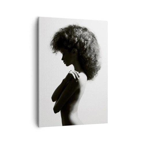 Impression sur toile - Image sur toile - Une silhouette subtile d'une femme dans des tons noirs et blancs sur un fond clair - 50x70cm - Comme une fleur au bout d'une fine tige - Décoration murale moderne pour le salon et la chambre ARTTOR