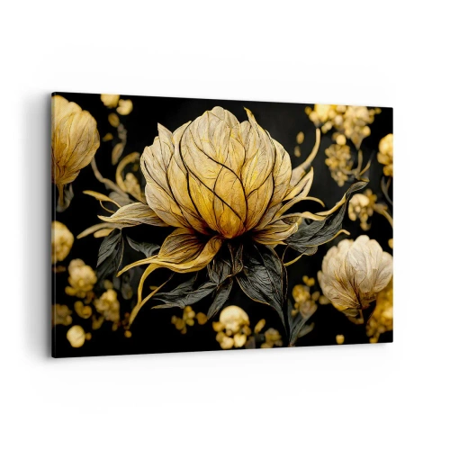 Impression sur toile - Image sur toile - Fleur dorée sur fond sombre - 120x80cm - Fragilité subtile - Décoration murale moderne pour le salon et la chambre ARTTOR