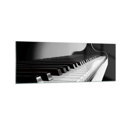 Impression sur verre - Image sur verre - Touches de piano dans une élégante photo en noir et blanc - 140x50cm - Harmonie des formes et des couleurs - Décoration murale moderne pour le salon et la chambre ARTTOR
