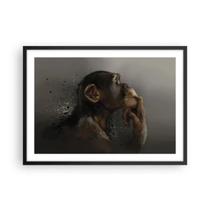 Affiche dans un cadre noir - Poster - Portrait d'un singe dans une pose réfléchissante sur fond gris - 70x50cm - Certainement un penseur - Décoration murale moderne pour le salon et la chambre ARTTOR