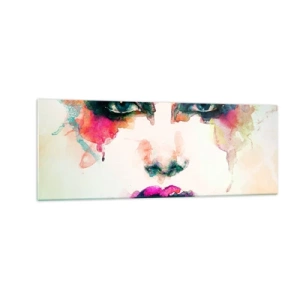 Impression sur verre - Image sur verre - Portrait abstrait d'une femme aux couleurs intenses - 140x50cm - Un portrait peint avec un arc-en-ciel - Décoration murale moderne pour le salon et la chambre ARTTOR