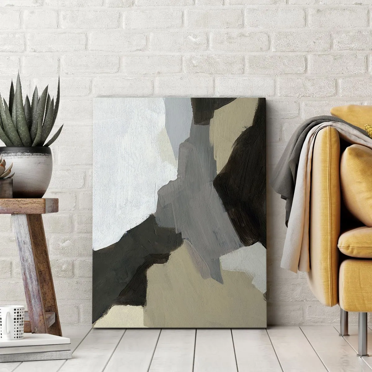 Impression sur toile - Image sur toile - Formes abstraites dans les tons beige, marron et gris - 50x70cm - Abstraction : le carrefour du gris - Décoration murale moderne pour le salon et la chambre ARTTOR