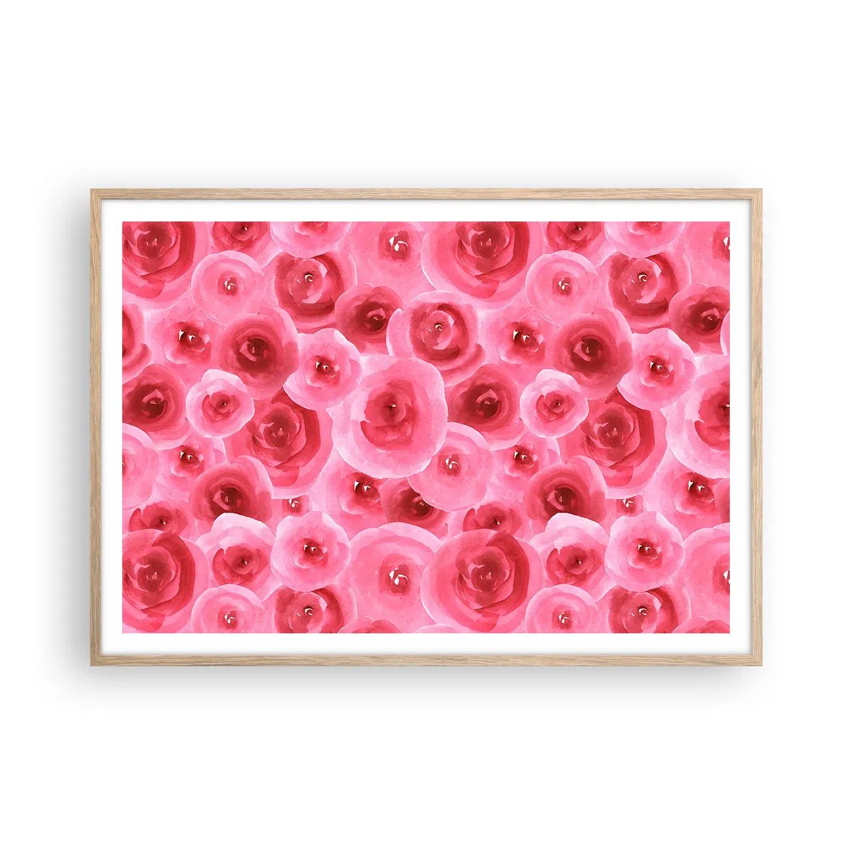 Affiche dans un chêne clair - Poster - Roses en-haut et en-bas - 100x70 cm