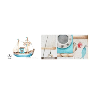 Échantillon de Papier Peint Premium Canvas - Ohé, l'aventure ! - Bateau, Enfants, Nautique - 100x30 cm