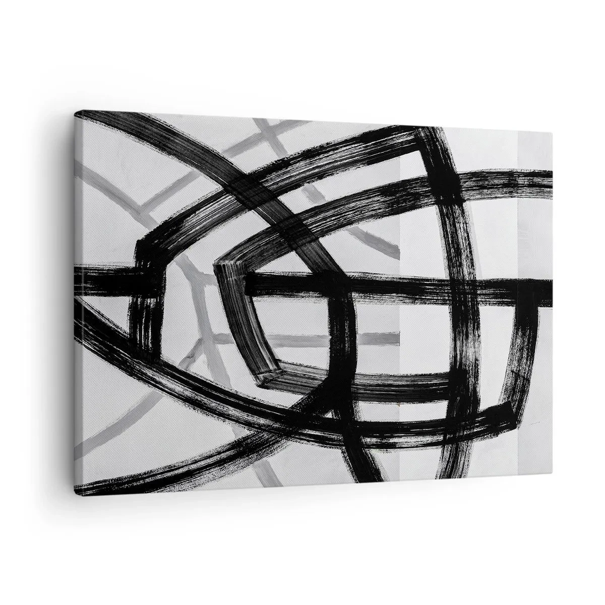 Impression sur toile - Image sur toile - Lignes abstraites noires et blanches se croisant sur un fond clair - 70x50cm - Profondeur du bâtiment - Décoration murale moderne pour le salon et la chambre ARTTOR