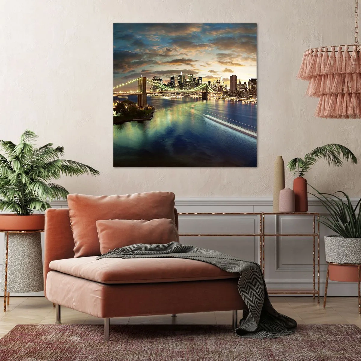 Impression sur toile - Image sur toile - Une soirée lumineuse sur Manhattan - 70x70 cm