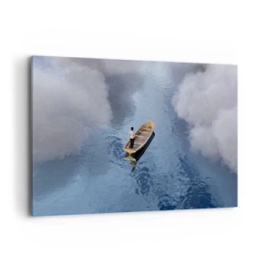 Impression sur toile - Image sur toile - Un homme dans un bateau sur une mer calme entourée de nuages - 100x70cm - Vie – voyage – inconnu - Décoration murale moderne pour le salon et la chambre ARTTOR