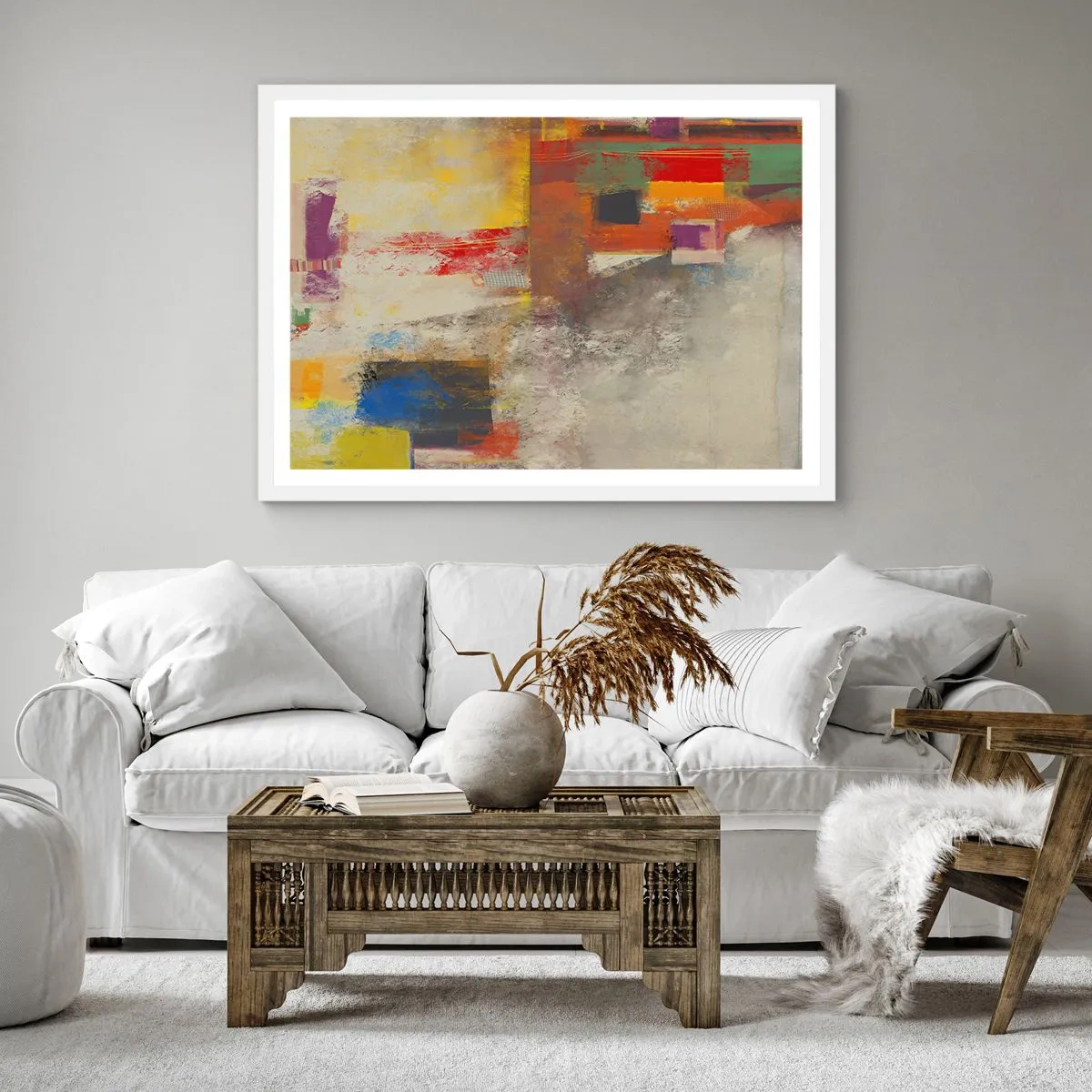 Affiche dans un cadre blanc - Poster - Géométrie des couleurs - 60x60 cm
