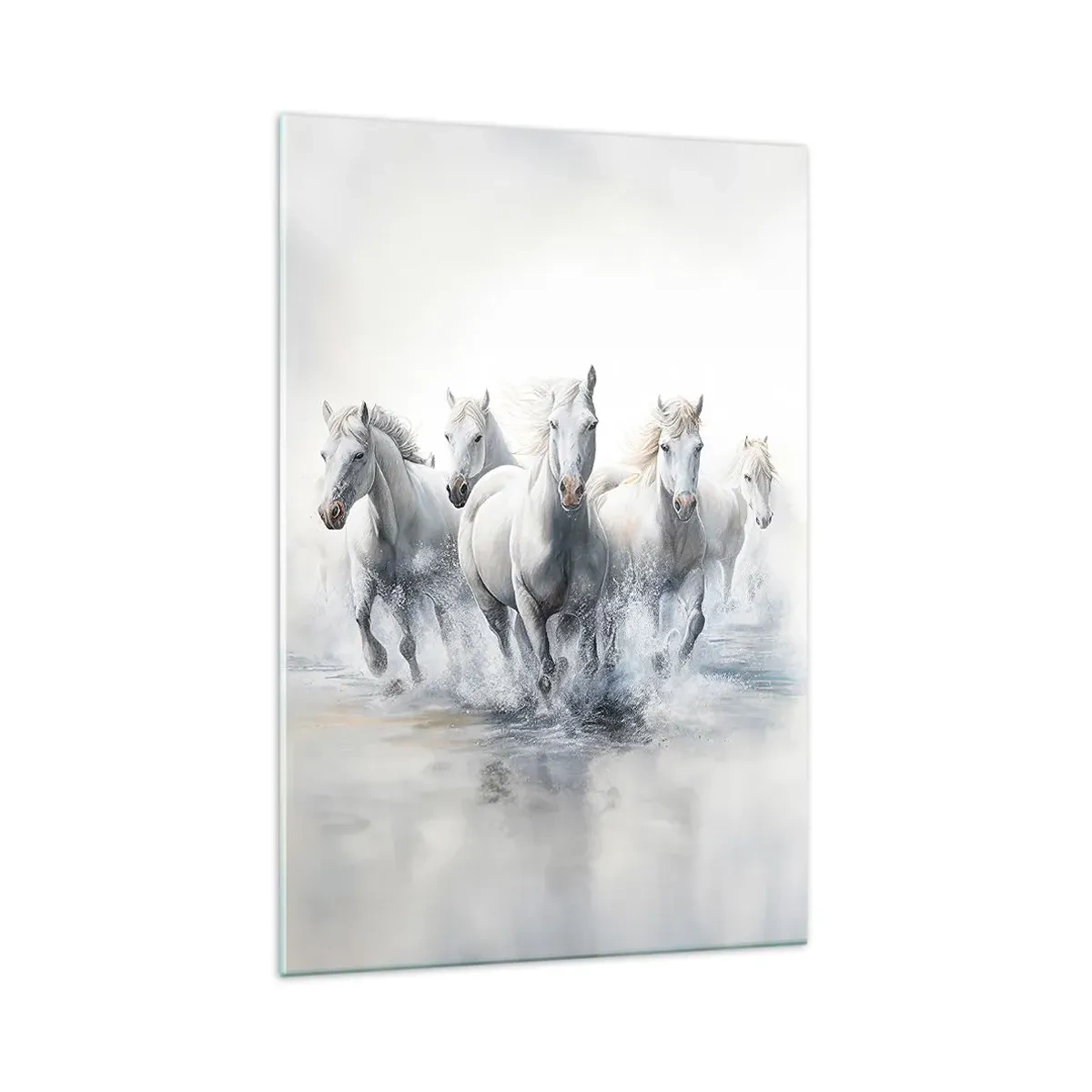 Impression sur verre - Image sur verre - Des chevaux blancs galopent dans l'eau - 70x100cm - Magie blanche - Décoration murale moderne pour le salon et la chambre ARTTOR