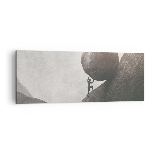 Impression sur toile - Image sur toile - Un homme escaladant un énorme rocher sur une colline - 140x50cm - Je crois contre tout espoir - Décoration murale moderne pour le salon et la chambre ARTTOR