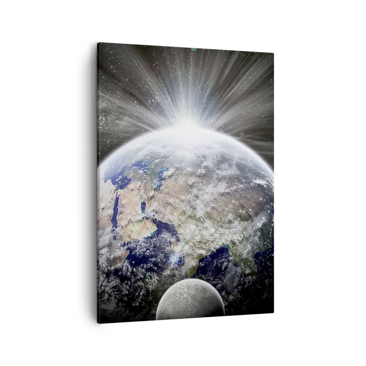 Impression sur toile - Image sur toile - La Terre et la Lune illuminées par la lueur de l'espace - 50x70cm - En pleine splendeur - Décoration murale moderne pour le salon et la chambre ARTTOR