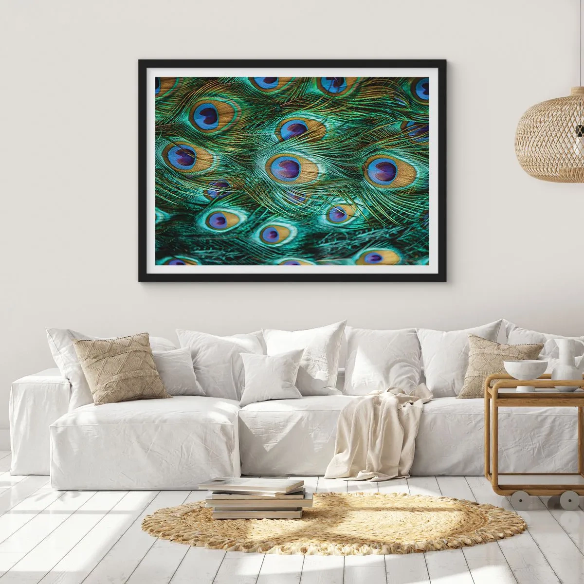 Affiche dans un cadre noir - Poster - Un regard de paon - 50x40 cm