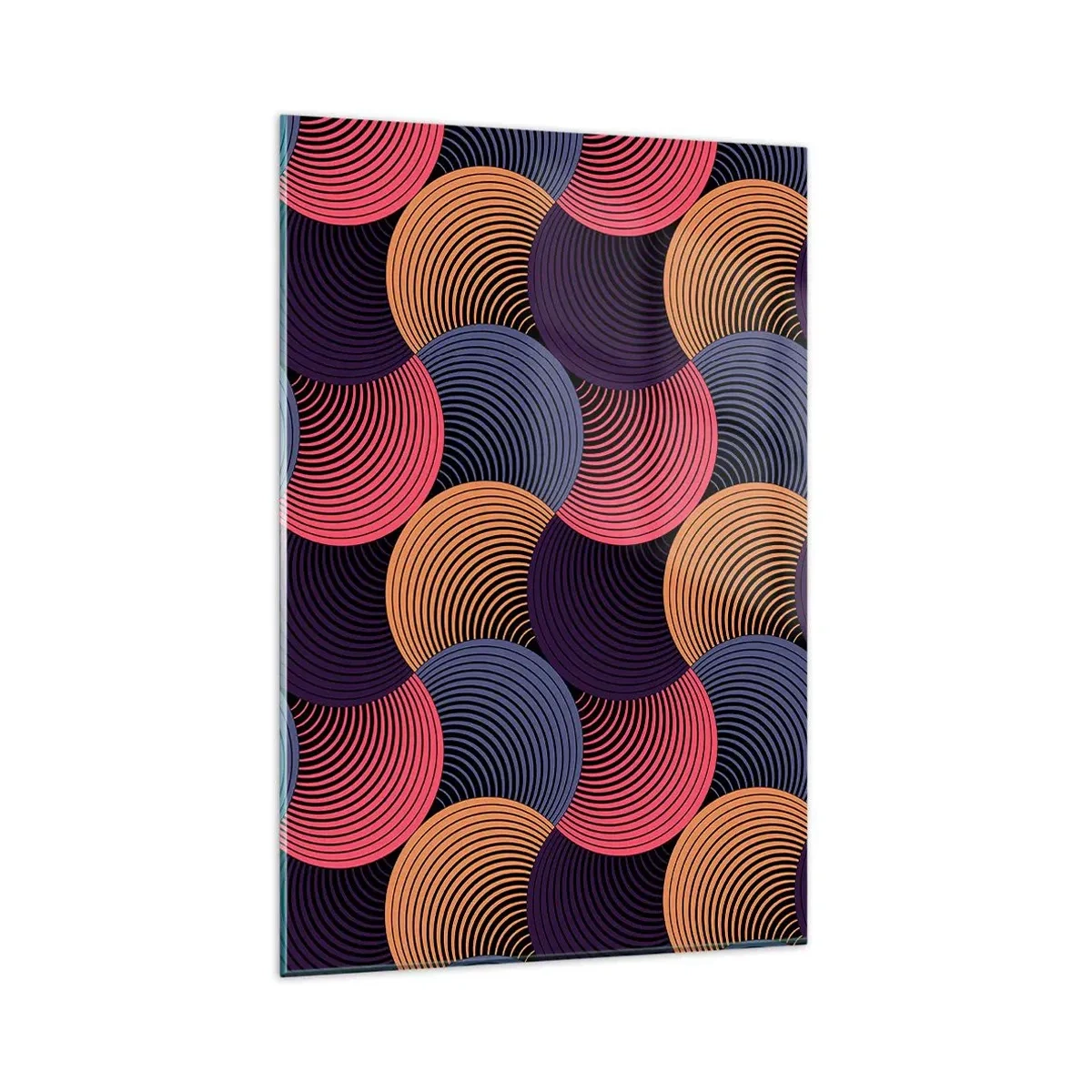 Impression sur verre - Image sur verre - Cercles géométriques dans des tons de rose, violet et or - 80x120cm - Dans un rythme circulaire - Décoration murale moderne pour le salon et la chambre ARTTOR