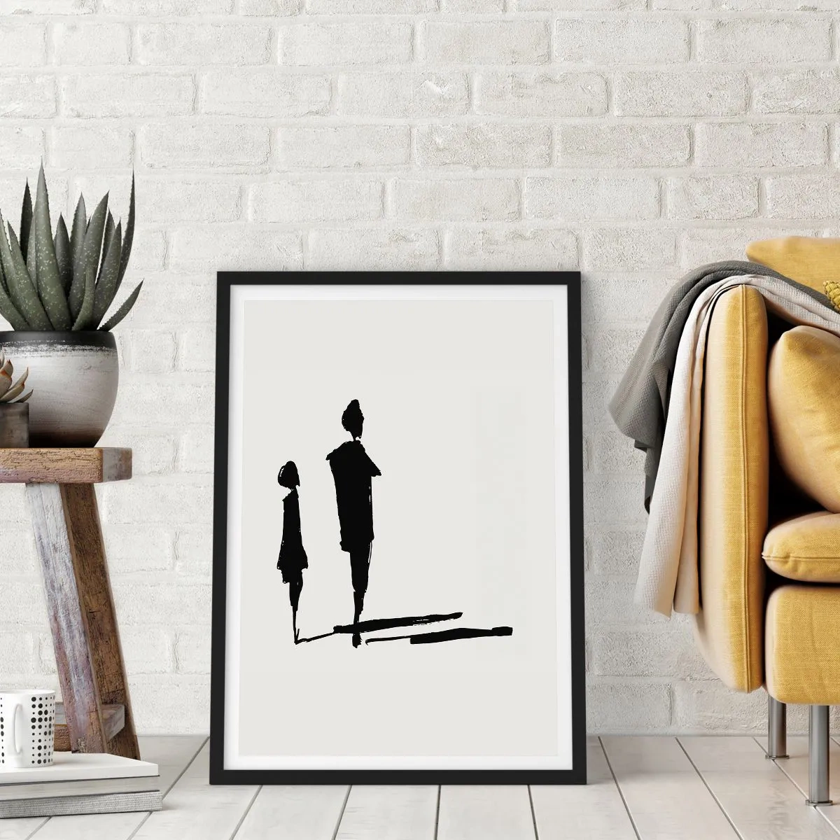 Affiche dans un cadre noir - Poster - Silhouettes de deux personnages en noir sur fond clair - 50x70cm - Êtes-vous sûr qu'ils sont ensemble ? - Décoration murale moderne pour le salon et la chambre ARTTOR