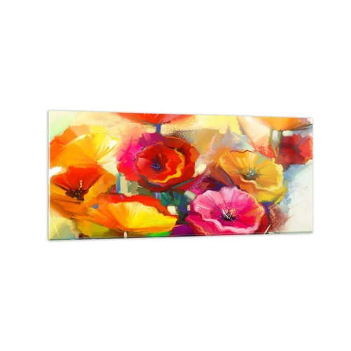 Impression sur verre - Image sur verre - Fleurs abstraites colorées sur fond clair - 120x50cm - Pas seulement rouge - Décoration murale moderne pour le salon et la chambre ARTTOR