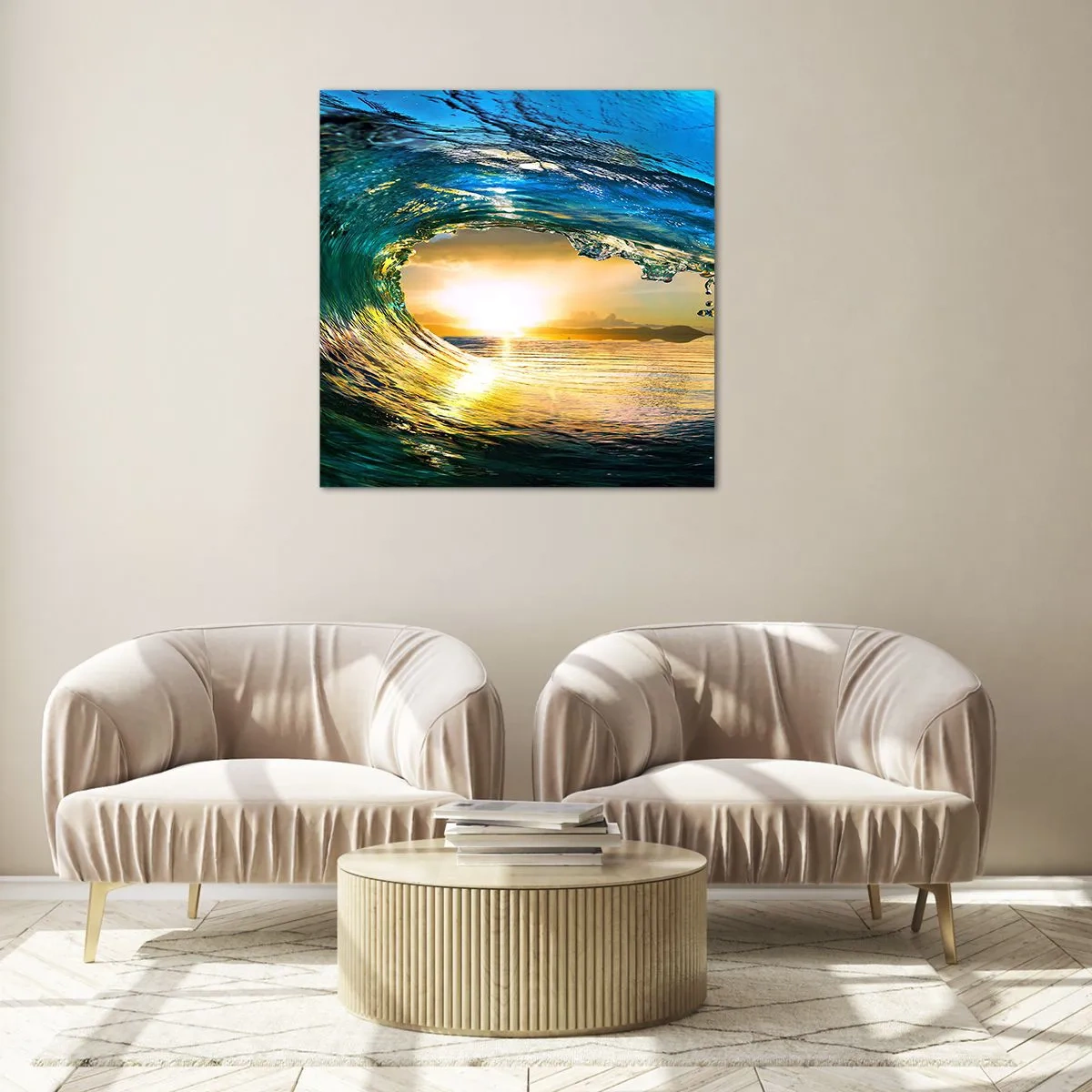 Impression sur verre - Image sur verre - Dans un éclat émeraude-or - 70x70 cm