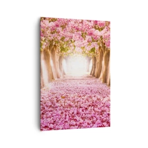 Impression sur toile - Image sur toile - Une avenue d'arbres fleuris aux tons roses - 70x100cm - La route du paradis - Décoration murale moderne pour le salon et la chambre ARTTOR