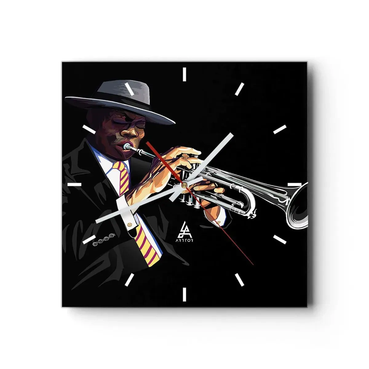 Horloge murale - Pendule murale - Un musicien jouant de la trompette sur un fond noir - 30x30cm - Le charme de la vieille école - Décoration murale moderne pour le salon et la chambre ARTTOR