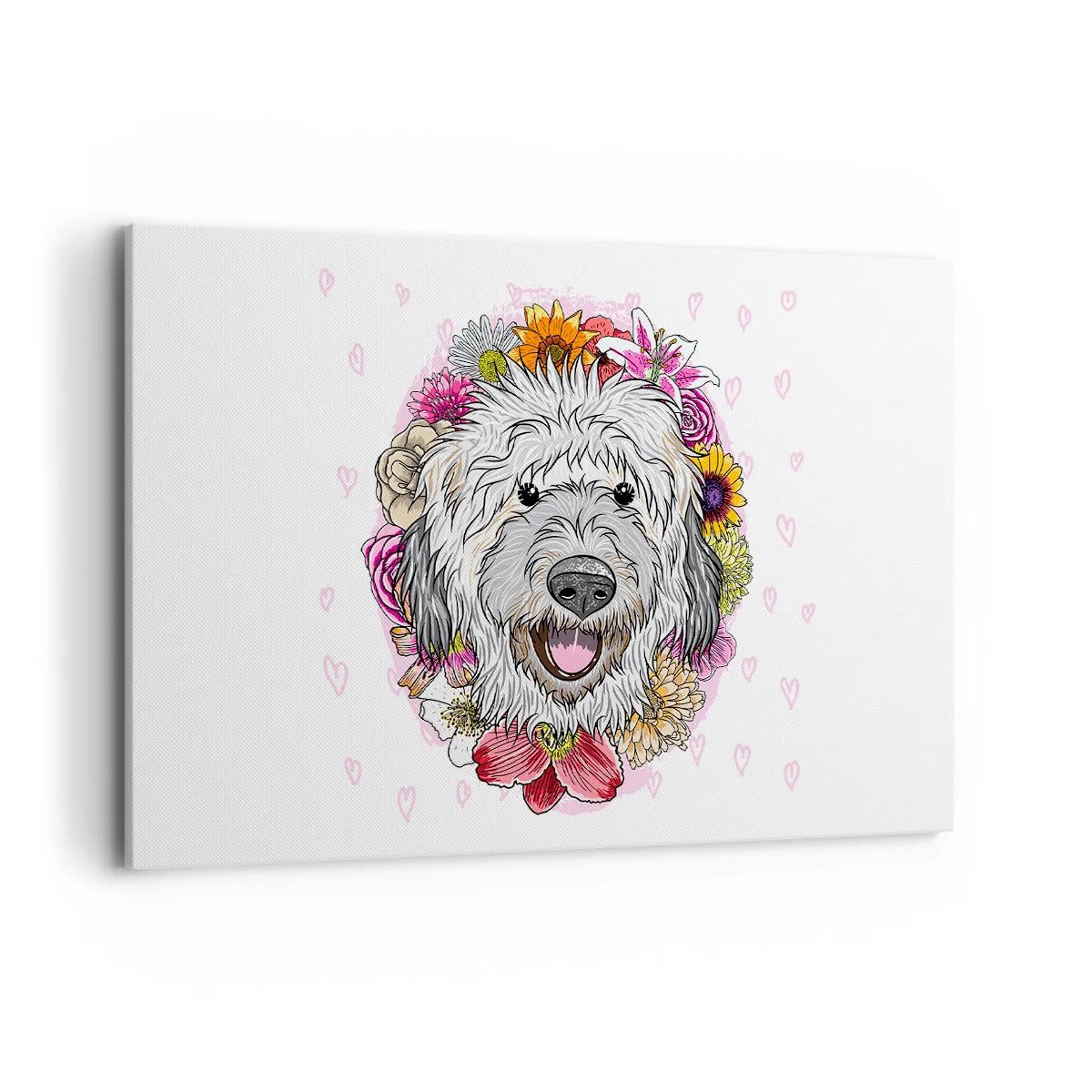 Impression sur toile - Image sur toile - Un chien entouré de fleurs colorées - 120x80cm - La joie du chiot - Décoration murale moderne pour le salon et la chambre ARTTOR