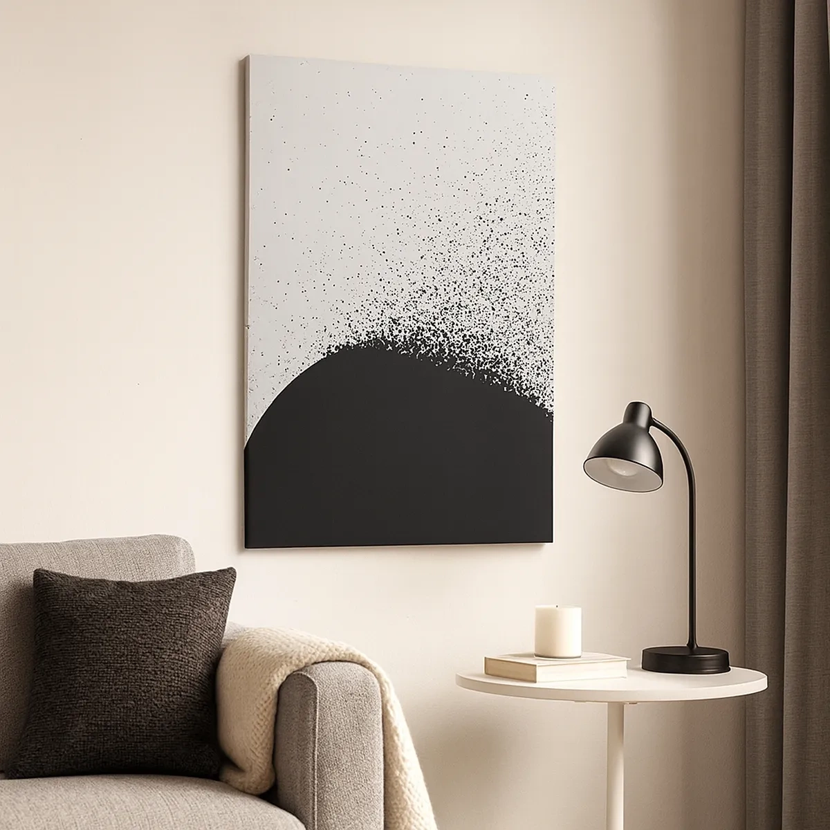 Impression sur toile - Image sur toile - Motif abstrait avec des particules noires sur un fond clair - 50x70cm - Mouvement des molécules - Décoration murale moderne pour le salon et la chambre ARTTOR
