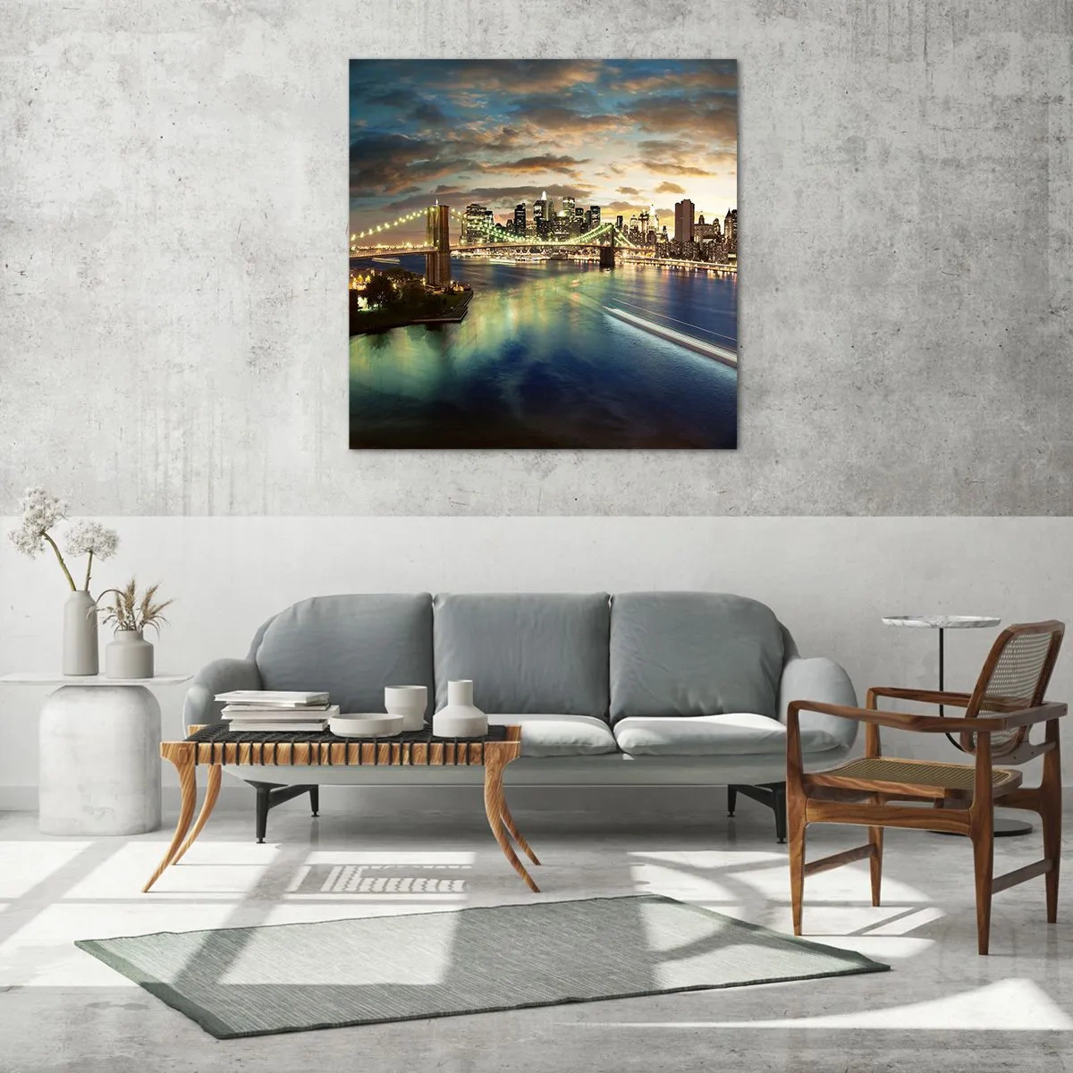 Impression sur verre - Image sur verre - Une soirée lumineuse sur Manhattan - 60x60 cm