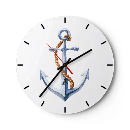 Horloge murale - Pendule murale - Ancre avec corde sur fond blanc - 30x30cm - Ah l'aventure ! - Décoration murale moderne pour le salon, la cuisine et la chambre ARTTOR