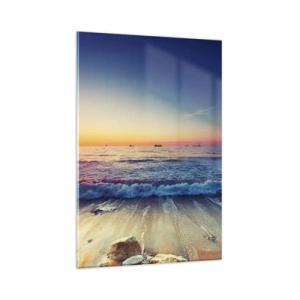 Impression sur verre - Image sur verre - Coucher de soleil sur une mer calme avec des vagues - 80x120cm - Mais quel horizon ? - Décoration murale moderne pour le salon et la chambre ARTTOR