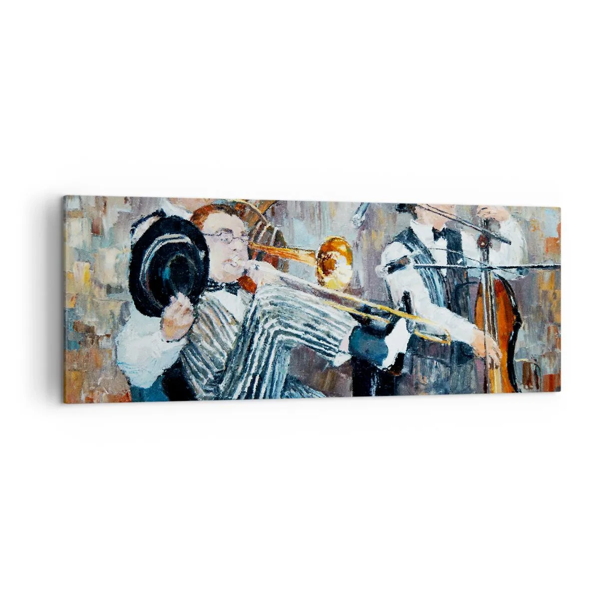 Impression sur toile - Image sur toile - Des musiciens de jazz dans un style pictural lors d'un concert - 140x50cm - C'est tout le Jazz - Décoration murale moderne pour le salon et la chambre ARTTOR