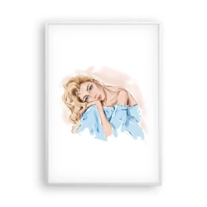 Affiche dans un cadre blanc - Poster - Rêveuse en bleu - 70x100 cm