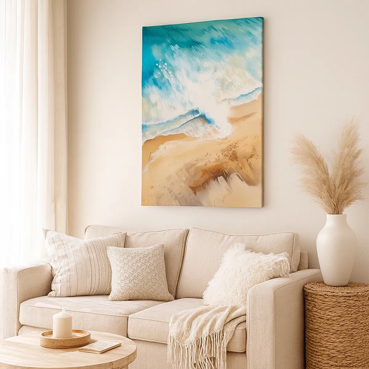 Impression sur toile - Image sur toile - Une vague de mer s'écrasant contre le rivage sablonneux - 50x70cm - La vague qui revient - Décoration murale moderne pour le salon et la chambre ARTTOR