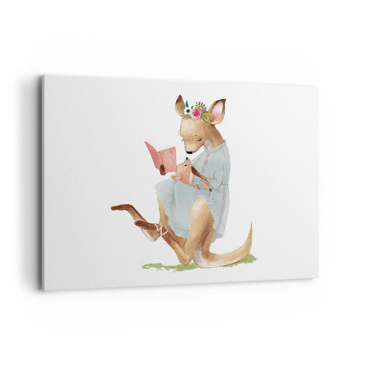 Impression sur toile - Image sur toile - Kanga lisant un livre avec un bébé - 100x70cm - Lis-moi maman - Décoration murale moderne pour le salon et la chambre ARTTOR