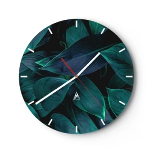 Horloge murale - Pendule murale - Feuilles tropicales vert foncé sur fond noir - 30x30cm - le vert lui-même - Décoration murale moderne pour le salon, la cuisine et la chambre ARTTOR