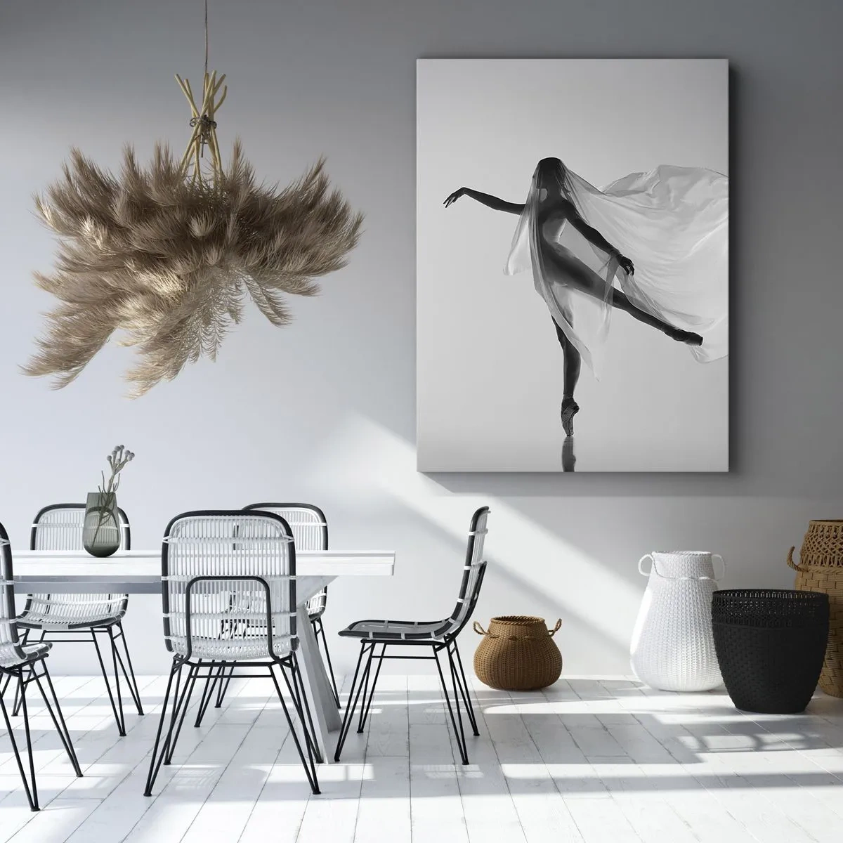 Impression sur toile - Image sur toile - Une danseuse dans une pose éthérée avec un tissu fluide - 80x120cm - Légèreté et grâce - Décoration murale moderne pour le salon et la chambre ARTTOR