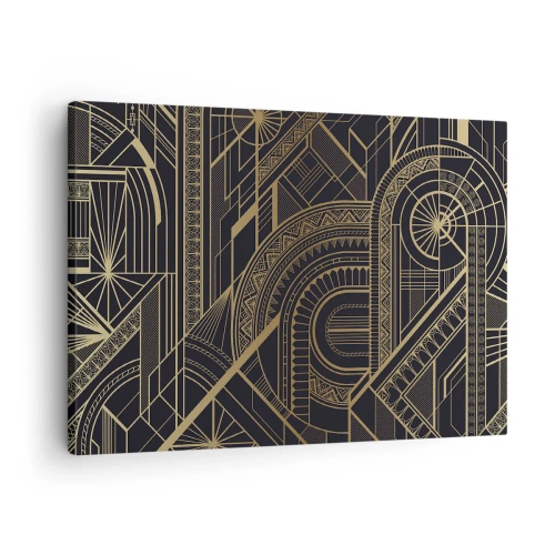 Impression sur toile - Image sur toile - Motifs géométriques dorés sur fond noir dans le style Art Déco - 70x50cm - Concept, idée, plan - Décoration murale moderne pour le salon et la chambre ARTTOR