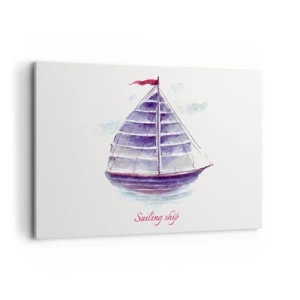 Impression sur toile - Image sur toile - Une aquarelle représentant un voilier sur l'eau avec une inscription délicate - 100x70cm - Plein de voiles et d’eau calme - Décoration murale moderne pour le salon et la chambre ARTTOR