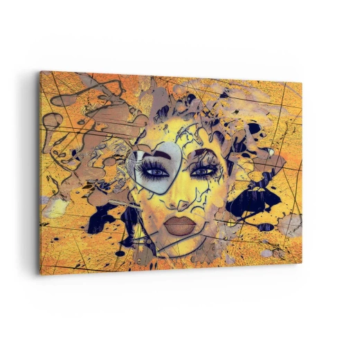 Impression sur toile - Image sur toile - Portrait abstrait d'une femme dans des tons jaune doré - 120x80cm - Beauté ensoleillée - Décoration murale moderne pour le salon et la chambre ARTTOR