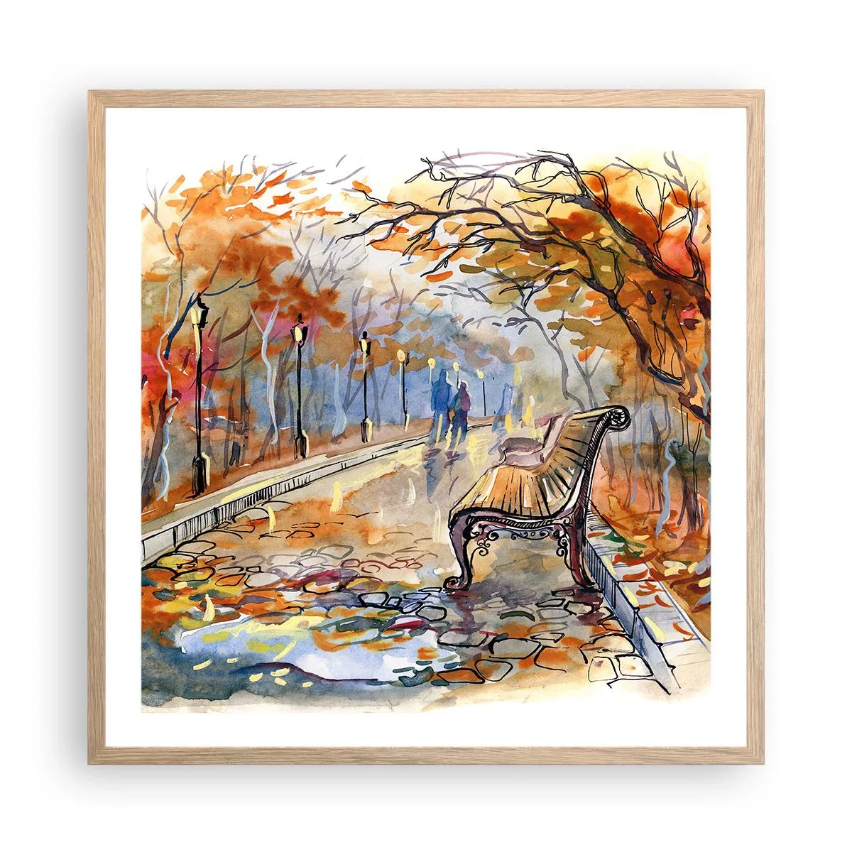 Affiche dans un chêne clair - Poster - Errer ensemble à l'automne - 60x60 cm