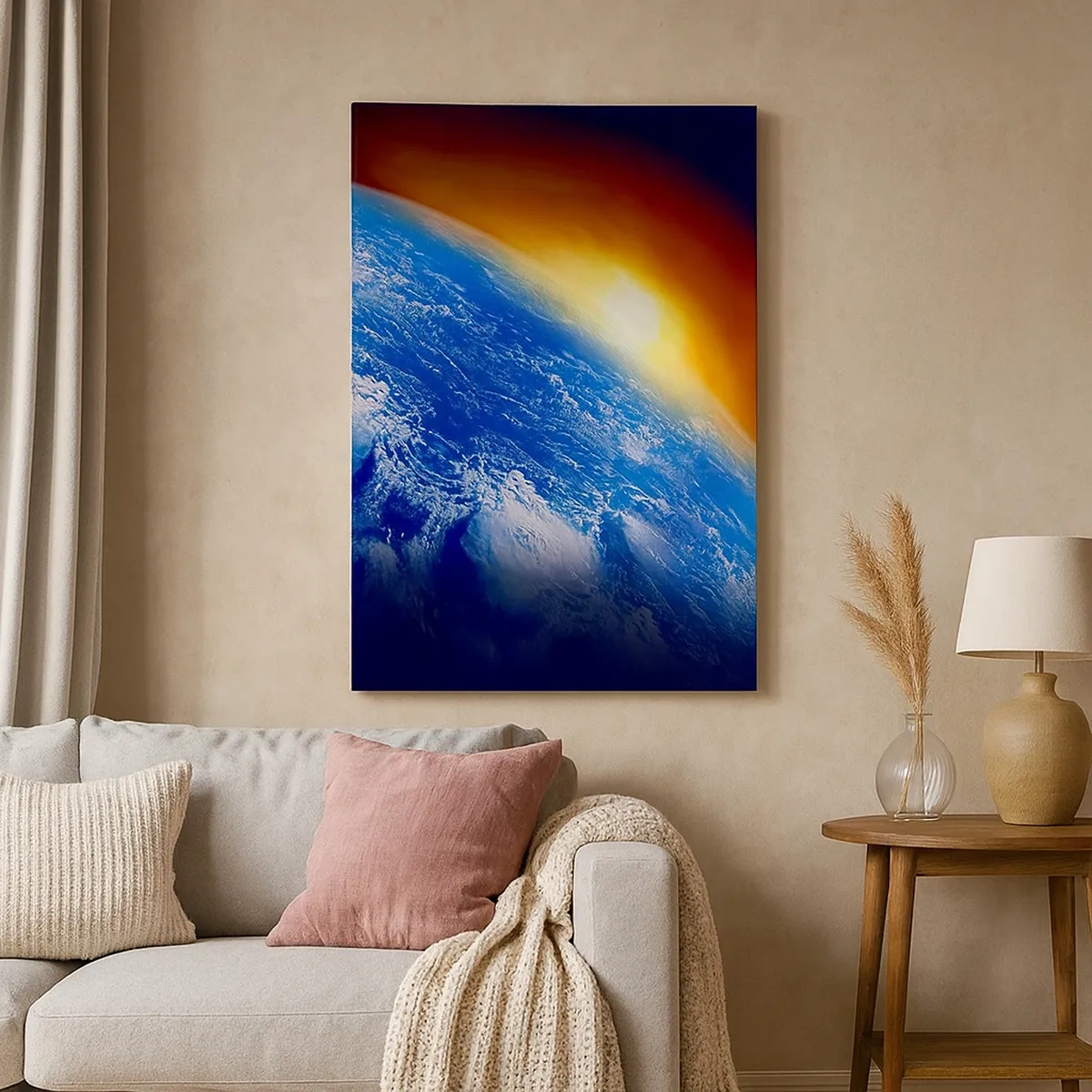 Impression sur toile - Image sur toile - Vue de la Terre depuis l'espace au coucher du soleil - 50x70cm - Lever de soleil sur la planète bleue - Décoration murale moderne pour le salon et la chambre ARTTOR