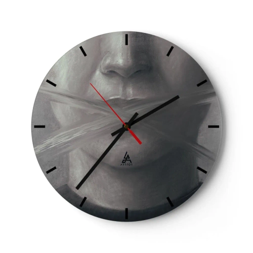 Horloge murale - Pendule murale - Portrait en noir et blanc avec la bouche recouverte d'une croix au pinceau - 30x30cm - Sans mot - Décoration murale moderne pour le salon, la cuisine et la chambre ARTTOR