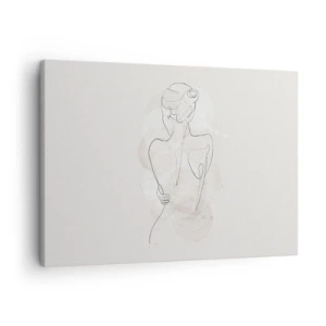 Impression sur toile - Image sur toile - Un croquis minimaliste d'une silhouette féminine sur un fond clair. - 70x50cm - Comme un instrument sensible - Décoration murale moderne pour le salon et la chambre ARTTOR