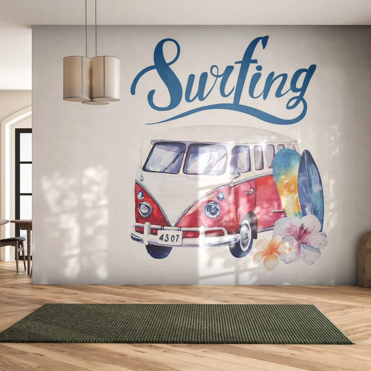 Papier Peint Autocollant Deluxe Sticker - Concombre - un classique pour un surfeur - Autobus d'époque, Voyages, Planche de surf - 200x140 cm