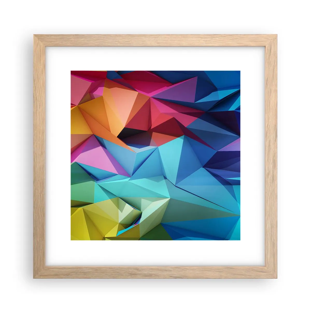 Affiche dans un chêne clair - Poster - Origami arc-en-ciel - 30x30 cm