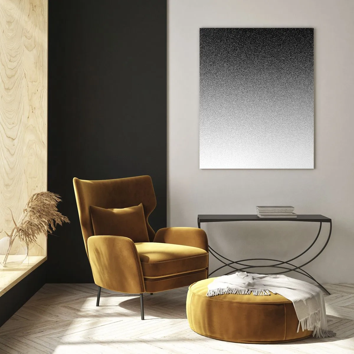 Impression sur verre - Image sur verre - Dégradé noir et blanc avec effets granuleux et lumineux - 50x70cm - Du coté de la lumière - Décoration murale moderne pour le salon et la chambre ARTTOR
