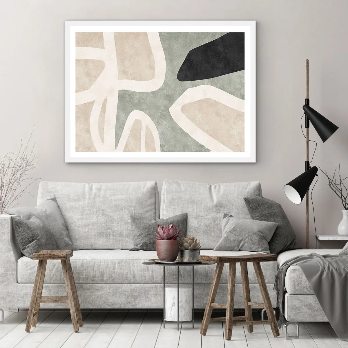 Affiche dans un cadre blanc - Poster - Composition pour motif noir - 50x40 cm