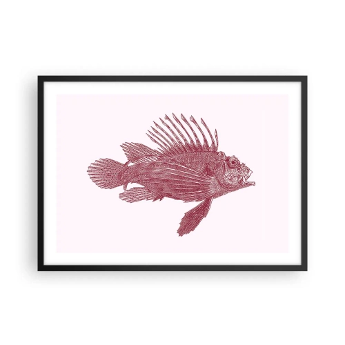 Affiche dans un cadre noir - Poster - Dessin d'un poisson dans une teinte rouge - 70x50cm - Un habitant des eaux exotiques - Décoration murale moderne pour le salon et la chambre ARTTOR