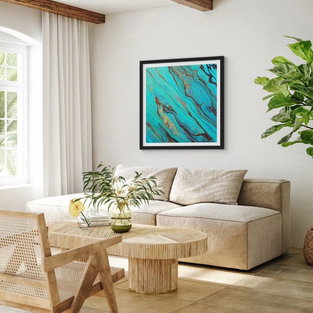 Affiche dans un cadre noir - Poster - Marée turquoise - 40x40 cm