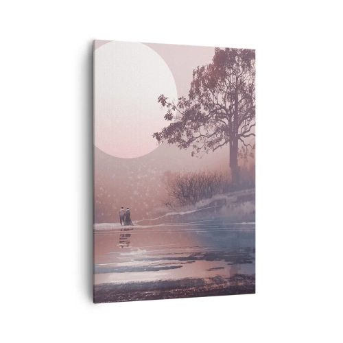 Impression sur toile - Image sur toile - Scène romantique avec la lune et un arbre au bord de l'eau - 70x100cm - Merveilles de la nuit - Décoration murale moderne pour le salon et la chambre ARTTOR