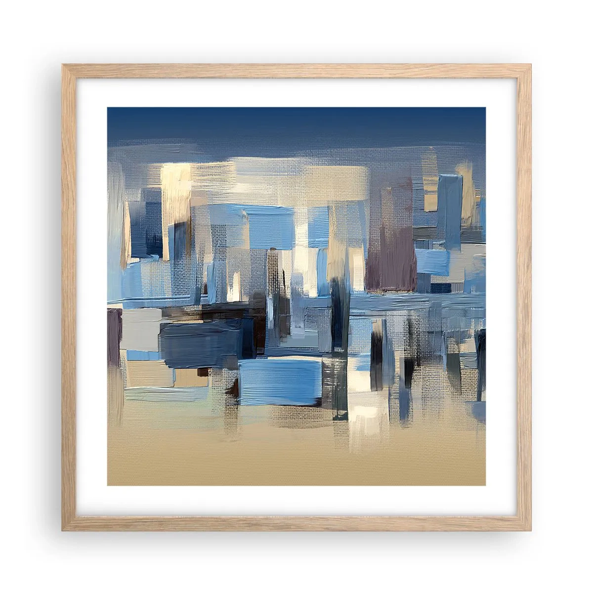 Affiche dans un chêne clair - Poster - Construction bleue - 50x50 cm