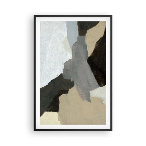 Affiche dans un cadre noir - Poster - Abstraction : le carrefour du gris - 61x91 cm