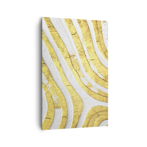 Impression sur toile - Image sur toile - Lignes abstraites dorées et blanches dans une texture 3D - 80x120cm - Composition en blanc et or - Décoration murale moderne pour le salon et la chambre ARTTOR